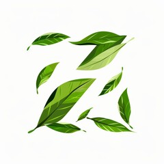 logo, vector design of green tea leaves in the shape of an "Z" on a white background, in the style of a modern flat design with simple shapes and an organic green color palette of lines and curves, el