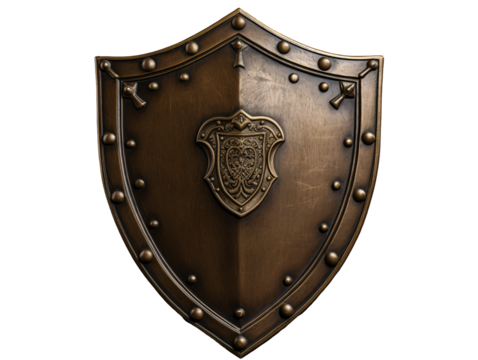 a metal shield with a shield on it