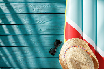 Wooden desk of free space and summer time. 