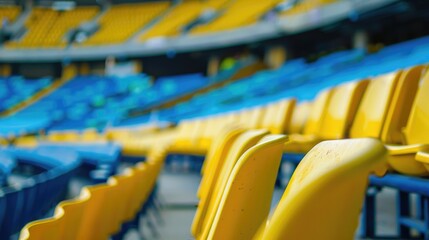 Fototapeta premium Seats at the stadium are yellow and blue