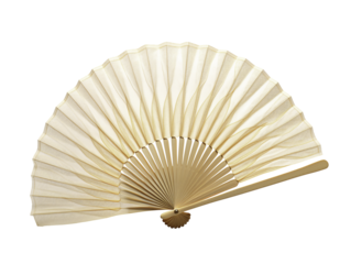 a white fan with gold stripes