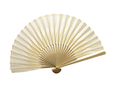 a white fan with gold stripes
