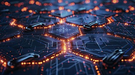 Obraz premium Glowing blockchain network on dark backdrop