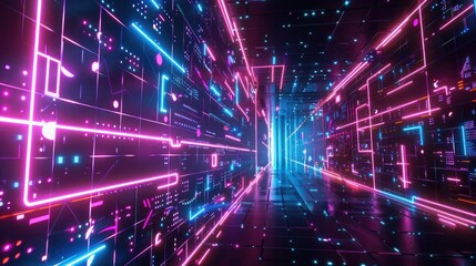 Obraz premium Close up picture of computer screen with bright lights, suitable for technology blogs, cybersecurity articles, and futuristic digital concept designs. 