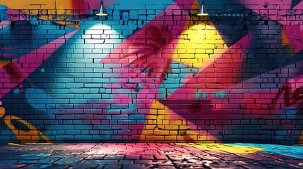 background with colorful graffiti and bold patterns with spotlight