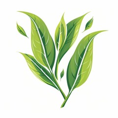 logo, vector design of green tea leaves in the shape of an "V" on a white background, in the style of a modern flat design with simple shapes and an organic green color palette of lines and curves, el