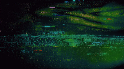 A background or overlay texture of distorted digital glitch effects.