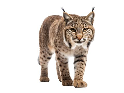 a bobcat walking on a white background