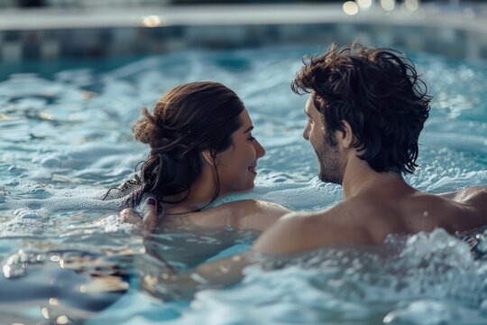 Couple relaxing in swimming pool