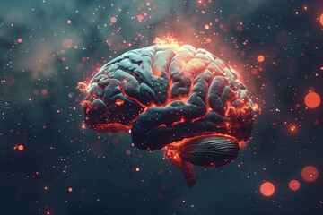 Abstract representation of brain activity with vibrant, colorful neural pathways illuminated against a dark background