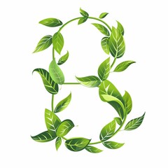 logo, vector design of green tea leaves in the shape of an "B" on a white background, in the style of a modern flat design with simple shapes and an organic green color palette of lines and curves, el
