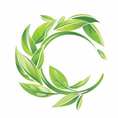 logo, vector design of green tea leaves in the shape of an "C" on a white background, in the style of a modern flat design with simple shapes and an organic green color palette of lines and curves, el