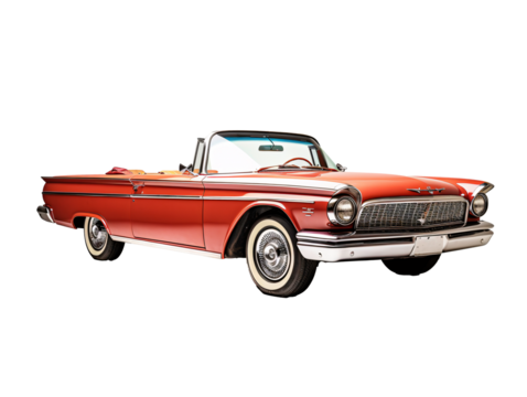 a red convertible car with white wall tires