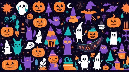 Pumpkins and bats on a dark background. Halloween holiday concept.