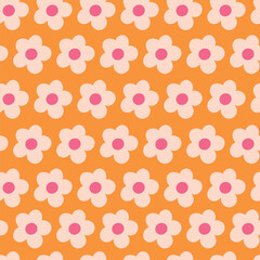 Nostalgic 60s and 70s retro background. Groovy flower power seamless pattern. Vintage hippie vector floral all over surface print. Ditsy grid wallpaper