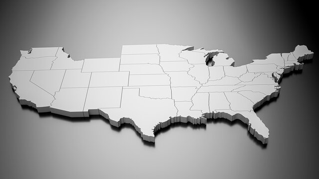 3D Rendering of USA Map on Reflective Surface