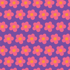 Nostalgic 60s and 70s retro background. Groovy flower power seamless pattern. Vintage hippie vector floral all over surface print. Ditsy grid wallpaper