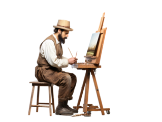 a man painting a picture on a easel