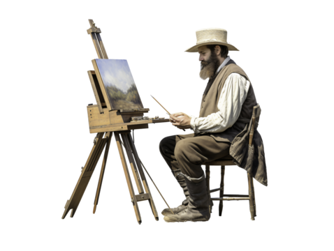 a man painting a picture on a easel - Powered by Adobe