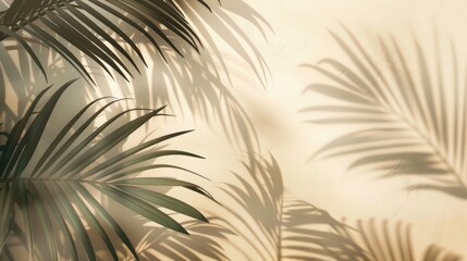 Palm Leaf Shadows on a Light Cream Wall Background