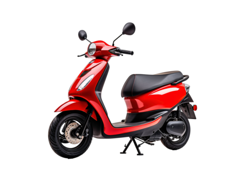 a red scooter with black seat