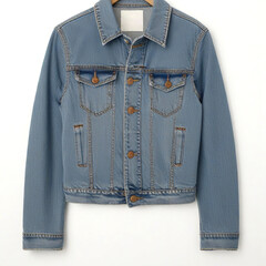 Classic blue denim jacket on white background