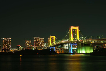 Rainbow bridge at twilight in Tokyo, Japan