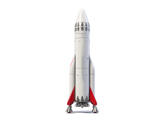 a white rocket with red and black accents