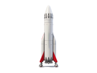 a white rocket with red and black accents