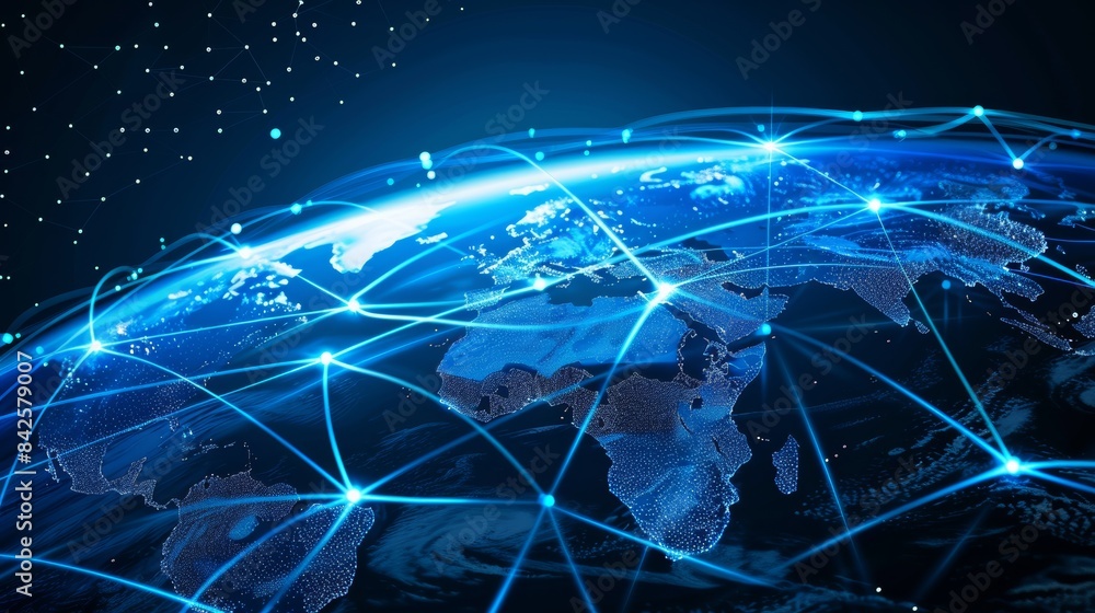 Poster A dynamic representation of a global network of interconnected devices, symbolizing the seamless exchange of information and data.