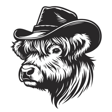 Cowboy highland cow with Hat Illustration