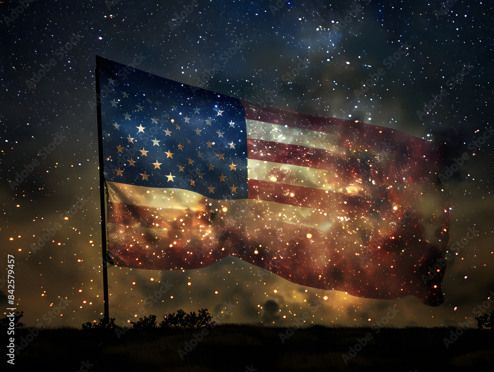 Wall mural Stellar American Flag: Night Sky Twist on Patriotism