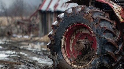 Fototapeta premium Aged weather beaten rubber tire shield for tractors
