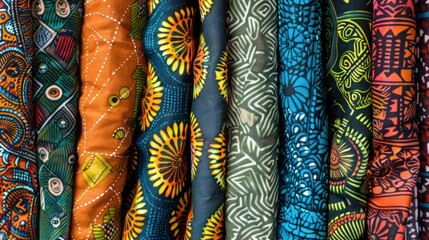 A traditional African fabrics with unique patterns, bright colors, and intricate details