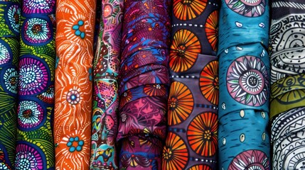A traditional African fabrics with unique patterns, bright colors, and intricate details