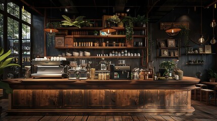 Interior design of cafe with wooden vintage style