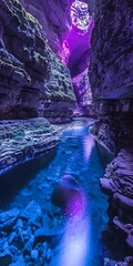 Obraz premium Glowing River Cave Landscape