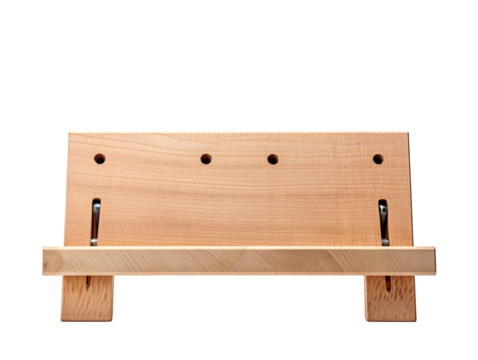 a wooden stand with holes in it