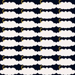 Seamless night sky with white cloud and yellow moon pattern