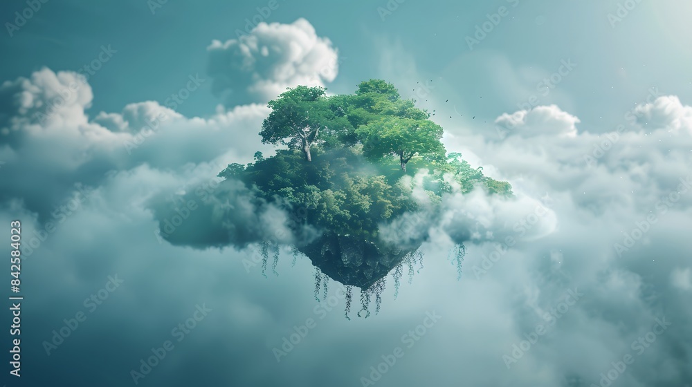 Poster a paas system depicted as a floating island with interconnected clouds