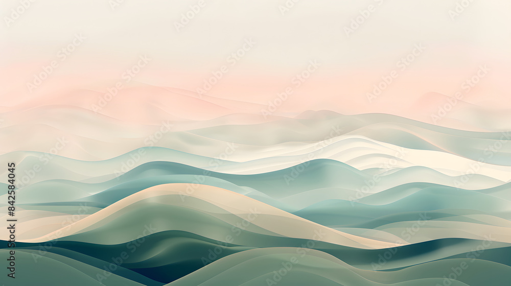 Poster abstract landscape with gentle hills in subdued hues. soft color transitions. natural contours. flow