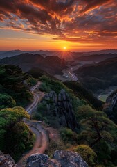 Golden Sunset over Mountain Valley Road