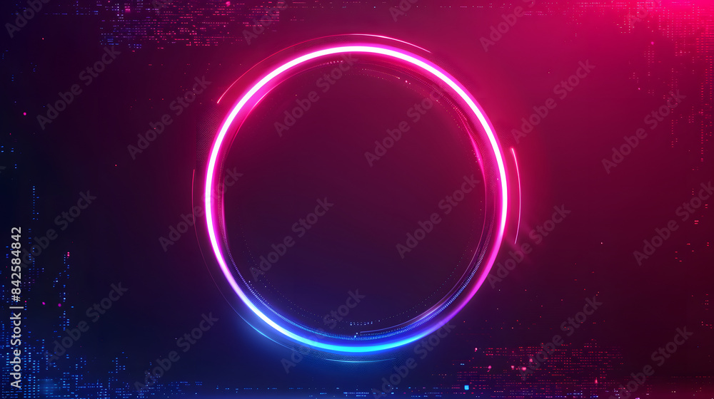 Poster abstract neon light background with a glowing circular frame for a futuristic technology concept vec