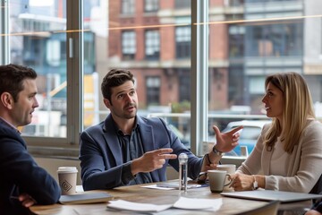 Fototapeta premium Business Team in Active Meeting at Modern Office