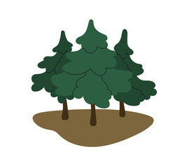 Fir trees, conifer plants. Wood nature with spruce, firtree. Coniferous woodland, green eco environment. Evergreen flora, greenery outdoors. Flat vector illustration isolated on white background