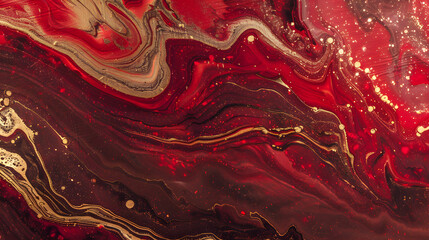 Abstract red and Gold Painting. background for phone wallpaper. marble pattern with swirls 