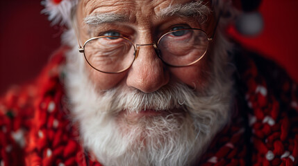 Santa Claus Close-Up Portrait - Close-up portrait of Santa Claus with a red scarf.