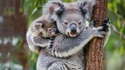 Koala baby on mother's back AI generated