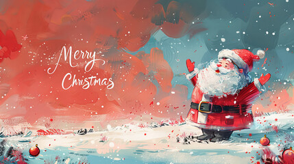 Merry Christmas Santa Artwork - A festive artwork of Santa Claus in a snowy landscape with "Merry Christmas" 