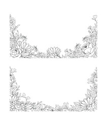 Hand Drawn Leaf and Flower Frame Background. Suitable for Wedding Invitation and Card